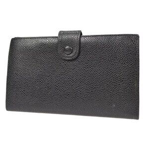 Chanel Long Bifold Wallet Purse Black Calfskin